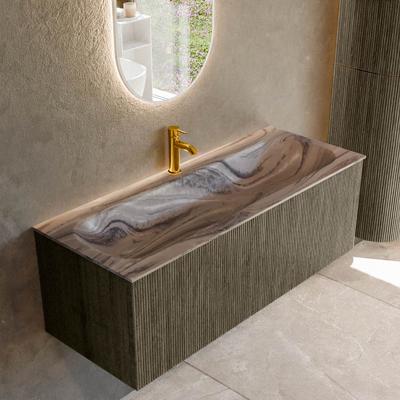Badmeubel Mondiaz Kurve-Dlux | 120 cm | Meubelkleur Shadow | Wastafelkleur Sombra | Solid surface | Wasbak midden spoelbak | 1 kraangat