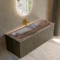 Badmeubel Mondiaz Kurve-Dlux | 120 cm | Meubelkleur Shadow | Wastafelkleur Sombra | Solid surface | Wasbak midden spoelbak | 1 kraangat