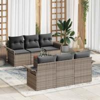 Tuinbankenset met kussen 7 pcs Grijs poly rattan