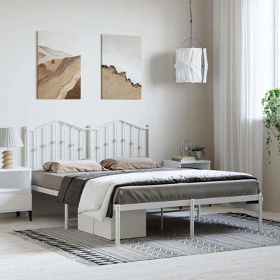 Bedframe met hoofdbord metaal wit 135x190 cm