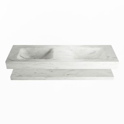 MONDIAZ ALAN-DLUX 150cm planchet Opalo. Vrijhangende wastafel CLOUD dubbel zonder kraangat, kleur Opalo.