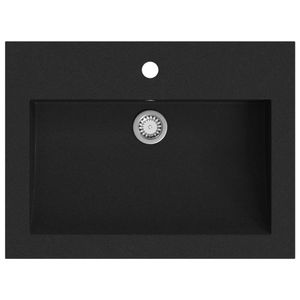 The Living Store Wasbak Graniet - Zwart - 600 x 450 x 120 mm - Met Overloop - Kraangat 35 mm