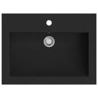 The Living Store Wasbak Graniet - Zwart - 600 x 450 x 120 mm - Met Overloop - Kraangat 35 mm