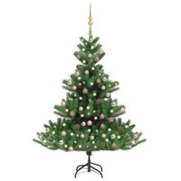 VidaXL Kunstkerstboom Nordmann met LED&apos;s en kerstballen 210 cm groen