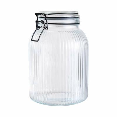 Alpina Voorraad/weck pot - transparant - geribbeld glas - 20 x 14 cm - 1,9 L