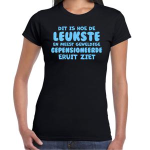 Cadeau T-shirt dames - pensioen - leukste collega - zwart - glitter blauw - afscheid