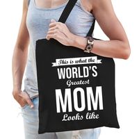 Worlds greatest MOM moeder cadeau tas zwart voor dames - thumbnail