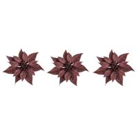 Kerstboomversiering Kerstster - 4x - 18 cm - donkerrood glitter - op clip - ornament