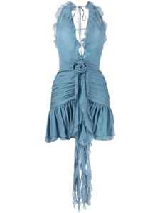 Blumarine robe courte volantée à dos nu - Bleu