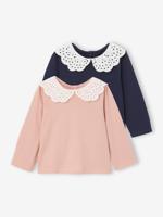 Set van 2 t-shirts baby met kraag van Engels borduurwerk roze (poederkleur)