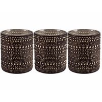 Set van 3x stuks theelichthouders/waxinelichthouders glas bruin 8 cm Set van 3x stuks theelichthouders/waxinelichthouders glas bruin 8 cm