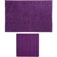 MSV Douche anti-slip mat en droogloop mat - Sevilla badkamer set - rubber/microvezel - paars