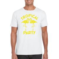 Tropical party T-shirt voor heren - met glitters - wit/geel - carnaval/themafeest