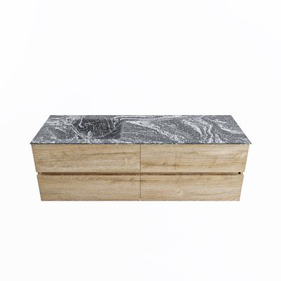 MONDIAZ VICA-DLUX 150cm badmeubel onderkast Washed Oak 4 lades. Inbouw wastafel CLOUD links 1 kraangat, kleur Lava.