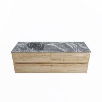 MONDIAZ VICA-DLUX 150cm badmeubel onderkast Washed Oak 4 lades. Inbouw wastafel CLOUD links 1 kraangat, kleur Lava.