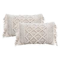 Sierkussen Macrame Ibiza voor binnen - 2x - ivoor wit - 30 x 50 cm - katoen/polyester