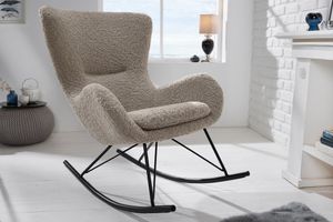 Design schommelstoel SCANDINAVIA SWING champagne grijs Boucle fauteuil zwart metaal - 44149