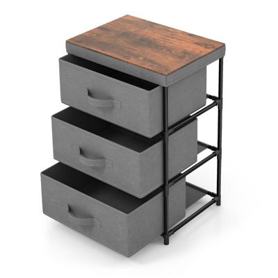 Nachtkastje met Stoffen Laden Bijzettafel met Metalen Frame Opbergkast Stoffen Commode voor Slaapkamer Woonkamer Hal (Grijs)