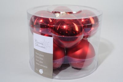 8 kerstballen kerstrood glans-mat 70 mm - Ksd