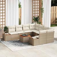 9-delige Tuinbankenset met kussens poly rattan acacia beige