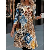 Dames Casual jurk Bloemig Paisley Zak Afdrukken Strakke ronde hals Mini-jurk Vintage Casual Dagelijks Vakantie Lange mouw Herfst Winter Lightinthebox