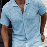 Bon&Bon Men's Brown Short Sleeve Casual Shirt | Lapel Collar Top Mint Blue / L