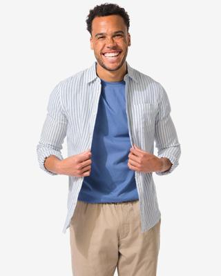 HEMA Herenoverhemd Strepen Middenblauw (middenblauw)