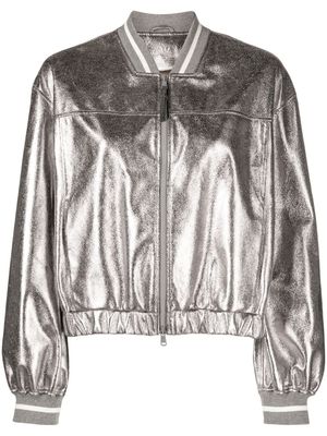 Brunello Cucinelli veste bomber à fini métallisé - Gris