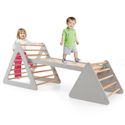 3-In-1 Klimset voor Kinderen Driehoekige Ladder met Dubbelzijdige Helling om te Glijden en te Klimmen Grijs