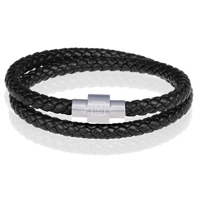 Memphis leren wrap armband Zwart Zilver