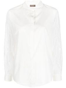 Peserico chemise en soie ornée de plumes à sequins - Blanc