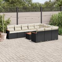 11-delige Loungeset met kussens poly rattan zwart