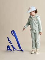 Molton joggingbroek voor meisjes met paperbag ceintuur blauwgroen - thumbnail