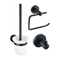 Fortifura Calvi Toiletset - toiletrolhouder met klep - toiletborstel - handoekhaak - mat zwart SW1183143/SW639932/SW639936