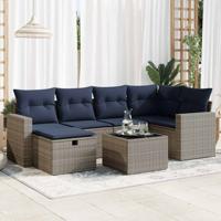 7-delige Loungeset met kussens poly rattan grijs