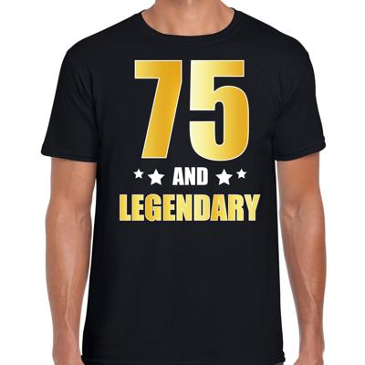75 and legendary verjaardag cadeau t-shirt - zwart - gouden letters - heren - 75 jaar geworden