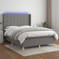 Boxspring met matras en LED stof donkergrijs 140x190 cm