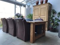 Set van 6 leren eetkamerfauteuils - met armleuning en wieltjes - bruin leer - Echt leer, Landelijk, ontdek de vele Leersoorten en Kleuren bij ShopX
