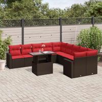 11-delige tuinbankset met kussens, bruin polyrotan