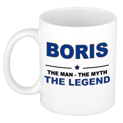 Boris cadeau mok - man myth legend - naam koffiemok / beker - wit en blauw - 300 ml Boris cadeau mok - man myth legend - naam koffiemok / beker - wit en blauw - 300 ml