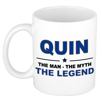Quin cadeau mok - man myth legend - naam koffiemok / beker - wit en blauw - 300 ml