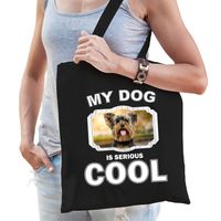 Katoenen tasje my dog is serious cool zwart - Yorkshire terrier honden cadeau tas - thumbnail