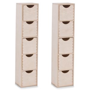 Kantoor organizer ladeblok - 2x - 5 lades - 12 x 13 x 60 cm - hout