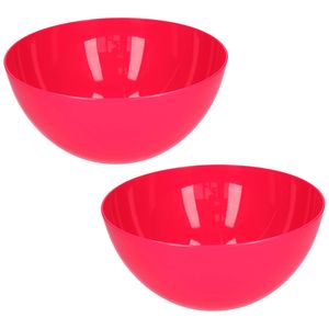 Plasticforte Serveerschaal/saladeschaal - 2x stuks - D28 x H14 cm - kunststof - fuchsia roze - Serveerschalen