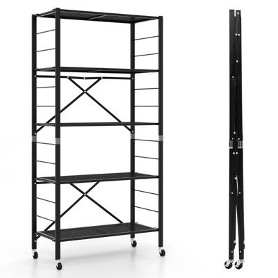 Opvouwbare Opbergplank met 5 Niveaus Vrijstaande Garageplank met Wielen Aanpasbare Verwijderbare Plank voor Garage Keuken Woonkamer