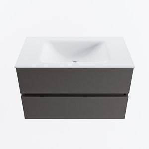 MONDIAZ VICA 80cm badmeubel onderkast Dark Grey 2 lades. Wastafel CLOUD midden 1 kraangat, kleur Talc.