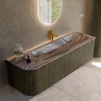 Badmeubel Mondiaz Kurve-Dlux | 145 cm | Meubelkleur Shadow | Wastafelkleur Sombra | Solid surface | Wasbak rechter zijde spoelbak | 1 kraangat