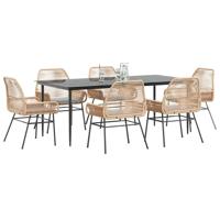 7-delige Tuinset met kussens poly rattan glas bruin