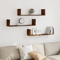 Wandschappen 3 st 80x18x18 cm bewerkt hout gerookt eikenkleurig