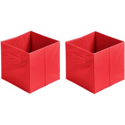 Opbergmand/kastmand Square Box - 2x - karton/kunststof - 29 liter - rood - 31 x 31 cm